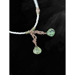 White Bead And Green Stone (Possibly adventurine) 925 Sterling Necklace